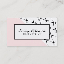 赤面のピンクのはさみの美容師の名刺 名刺