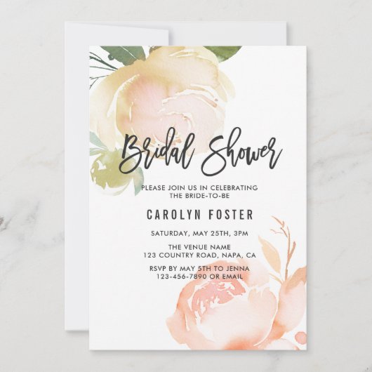 赤面のピンクのアイボリーのシャクヤクのブライダルシャワーの招待状 招待状 (正面)