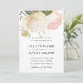 赤面のピンクのアイボリーのシャクヤクの結婚式招待状 招待状 (スタンド正面)