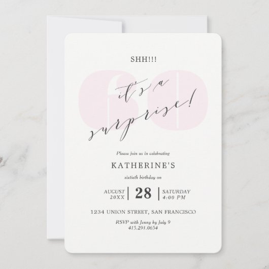 赤面のピンクのシャンペン第60の驚きの誕生日 招待状 (正面)