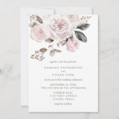 赤面のピンクのバラおよびシャクヤク|の水彩画の結婚式 招待状 (正面)