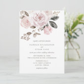 赤面のピンクのバラおよびシャクヤク|の水彩画の結婚式 招待状 (スタンド正面)