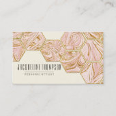 赤面のピンクのバラの金ゴールドのグリッターのモダンな六角形の大理石 名刺 (正面)