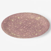 赤面のピンクのバラの金ゴールドのフェイクな輝き ペーパープレート (アングル)