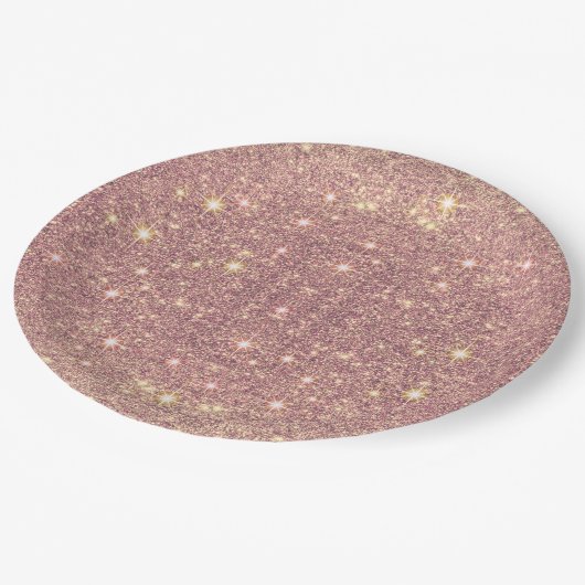 赤面のピンクのバラの金ゴールドのフェイクな輝き ペーパープレート (アングル)
