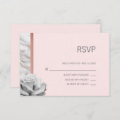 赤面のピンクのバラの金ゴールドホイル及び灰色RSVPの結婚式 出欠カード (正面/裏面)
