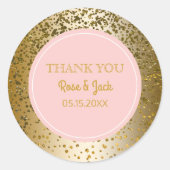 赤面のピンクのフェイクな金ゴールドのグリッターの結婚式の引き出物 ラウンドシール (正面)