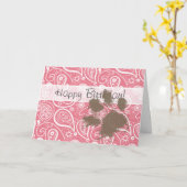 赤面のピンクのペイズリーのかわいいPawprint カード (黄色い花)