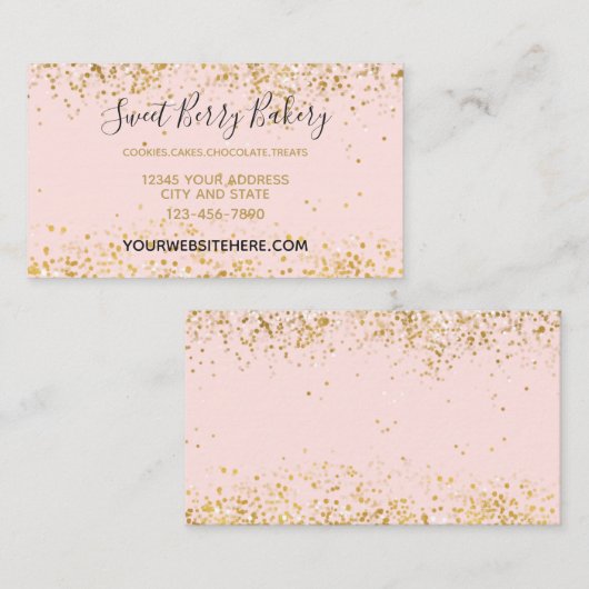 赤面のピンクのホワイトゴールドの紙吹雪の輝き 名刺 (正面/裏面)