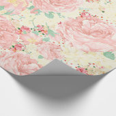 赤面のピンクのボヘミアのヴィンテージの花のパステルのバラ ラッピングペーパー (角)
