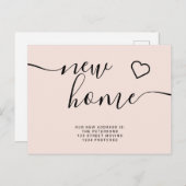 赤面のピンクのミニマルで新しい家のハート移動 案内ポストカード (正面/裏面)