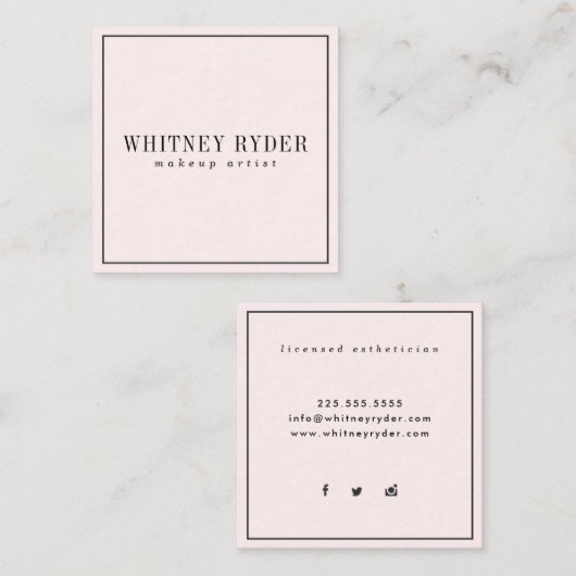 赤面のピンクのモダンな名刺 スクエア名刺 (正面/裏面)