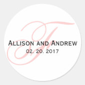 赤面のピンクの原稿のイニシャルFのモノグラムの結婚式の引き出物 ラウンドシール (正面)