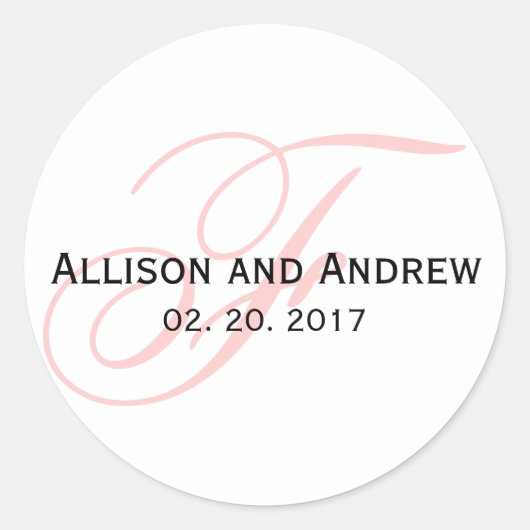 赤面のピンクの原稿のイニシャルFのモノグラムの結婚式の引き出物 ラウンドシール (正面)
