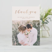 赤面のピンクの大理石|の結婚の写真は感謝していしています サンキューカード (スタンド正面)