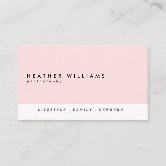 赤面のピンクの最小主義の写真撮影の名刺 名刺 (正面)