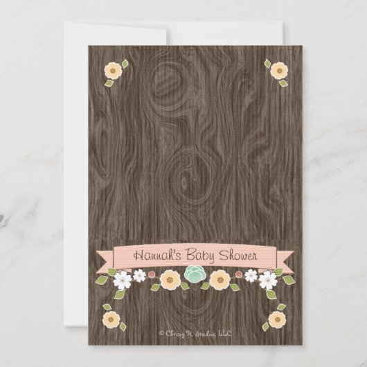 赤面のピンクの森林シカのベビーシャワー 招待状 (裏面)