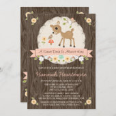 赤面のピンクの森林シカのベビーシャワー 招待状 (正面/裏面)