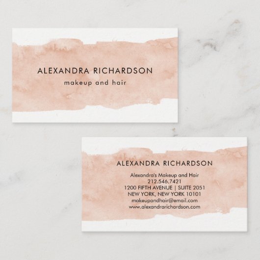 赤面のピンクの水彩画のしぶき 名刺 (正面/裏面)