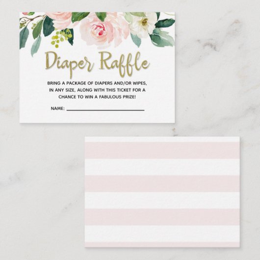 赤面のピンクの水彩画のベビーシャワーのおむつのラッフル エンクロージャーカード (正面/裏面)