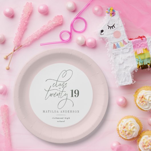 赤面のピンクの水彩画の卒業のクラス ペーパープレート (パーティー)