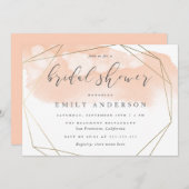 赤面のピンクの水彩画の金ゴールドのエレガントなブライダルシャワー 招待状 (正面/裏面)