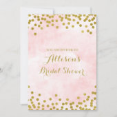 赤面のピンクの水彩画の金ゴールドの紙吹雪のブライダルシャワー 招待状 (正面)