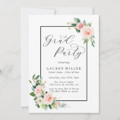 赤面のピンクの水彩画の開花の卒業パーティー 招待状 (正面)