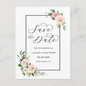 赤面のピンクの水彩画の開花の結婚式の保存日付 案内ポストカード (正面)