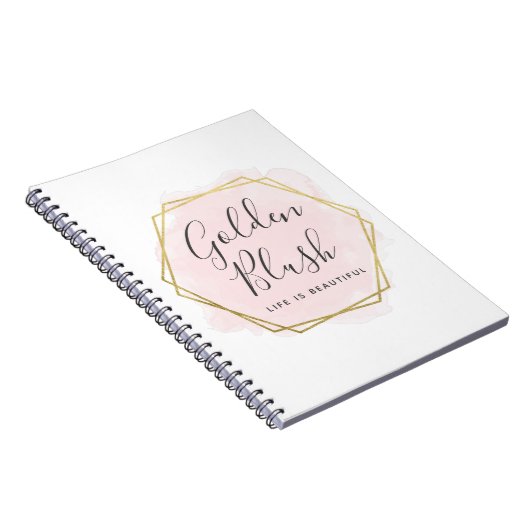 赤面のピンクの水彩画及びモダンな金ゴールドの幾何学的な上品 ノートブック (右側)