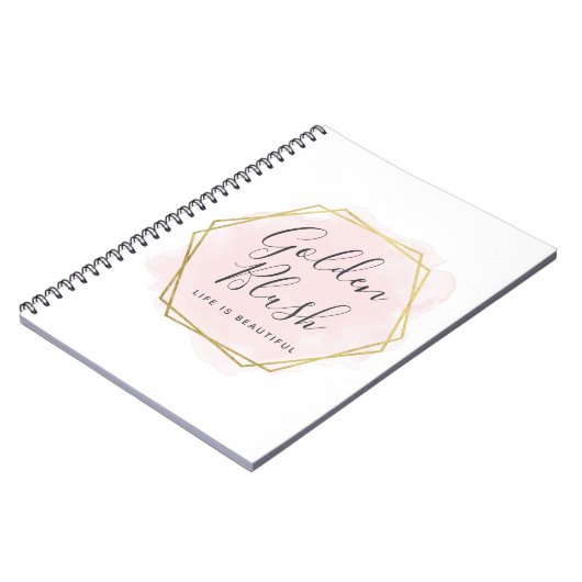 赤面のピンクの水彩画及びモダンな金ゴールドの幾何学的な上品 ノートブック (左側)