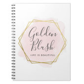 赤面のピンクの水彩画及びモダンな金ゴールドの幾何学的な上品 ノートブック (正面)