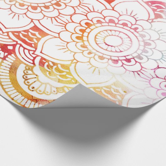 赤面のピンクの珊瑚の水彩画のモダンな花の曼荼羅 ラッピングペーパー (角)