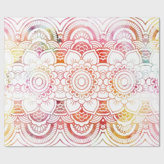 赤面のピンクの珊瑚の水彩画のモダンな花の曼荼羅 ラッピングペーパー (フラット)