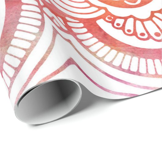赤面のピンクの珊瑚の水彩画のモダンな花の曼荼羅 ラッピングペーパー (ロールコーナー)