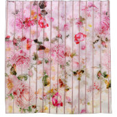 赤面のピンクの珊瑚の水彩画の花のモダンな縞 シャワーカーテン (正面)