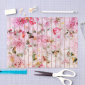 赤面のピンクの珊瑚の水彩画の花のモダンな縞 薄葉紙 (クラフト)