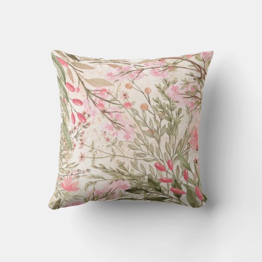 赤面のピンクの珊瑚の深緑色の水彩画の花柄 クッション (裏面)