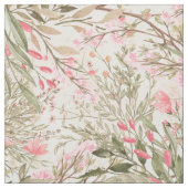 赤面のピンクの珊瑚の深緑色の水彩画の花柄 ファブリック (見本)