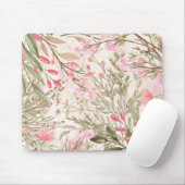 赤面のピンクの珊瑚の深緑色の水彩画の花柄 マウスパッド (マウス)