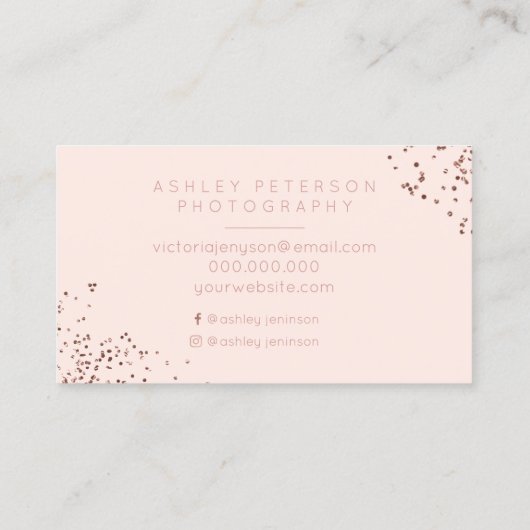 赤面のピンクの紙吹雪の写真の写真撮影のタイポグラフィ 名刺 (裏面)