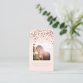 赤面のピンクの紙吹雪の写真の写真撮影のタイポグラフィ 名刺 (スタンド正面)