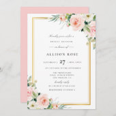 赤面のピンクの花のブライダルシャワーの招待 招待状 (正面/裏面)