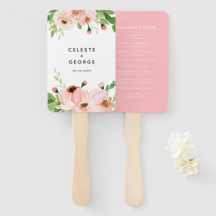 赤面のピンクの花のリースの結婚式 ハンドファン