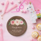 赤面のピンクの花の木製のベビーシャワーのプレート ペーパープレート (パーティー)