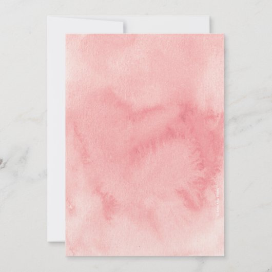 赤面のピンクの花の水彩画の結婚式招待状 招待状 (裏面)