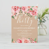 赤面のピンクの花の水彩画の花の誕生日 招待状 (スタンド正面)