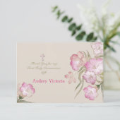 赤面のピンクの花の聖餐のサンキューカード サンキューカード (スタンド正面)