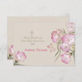 赤面のピンクの花の聖餐のサンキューカード サンキューカード (正面/裏面)