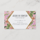 赤面のピンクの金ゴールドのモダンで幾何学的な花の花 名刺 (裏面)